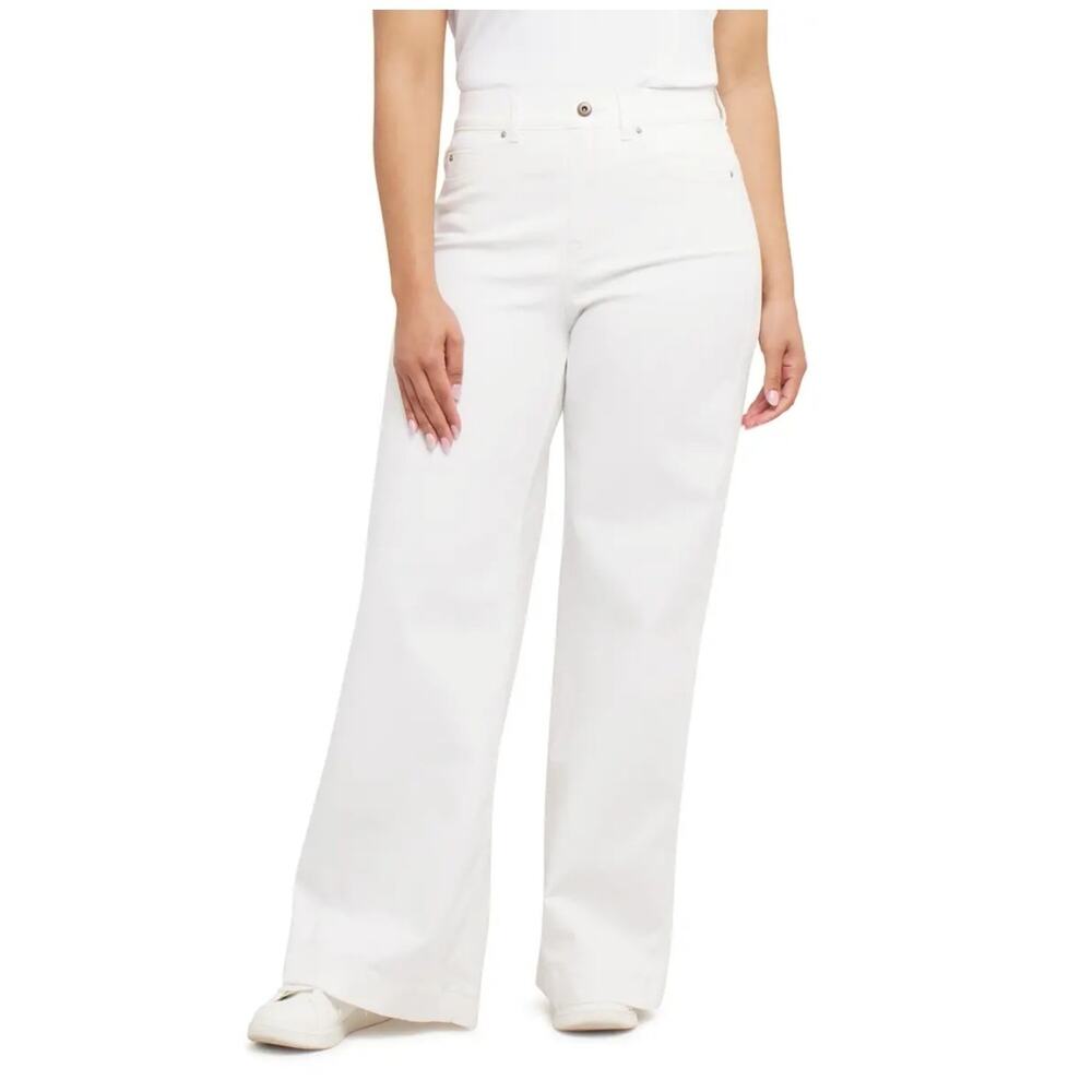 SPANX High Waist Wide Leg White Cotton Blend Jeans Small